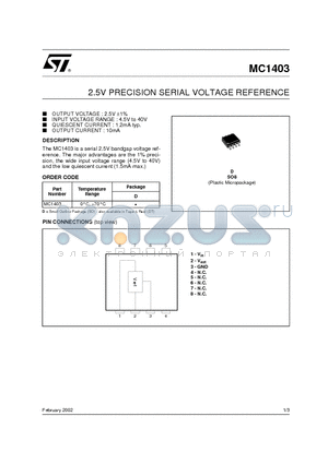 MC1403 datasheet - 2.5V PRECISION SERIAL VOLTAGE REFERENCE