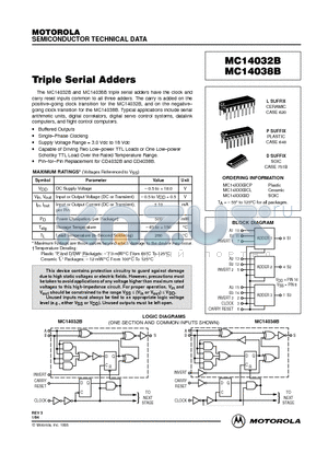 MC14032BCL datasheet - Triple Serial Adders