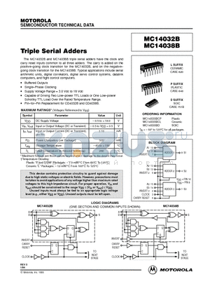 MC14032BCP datasheet - Triple Serial Adders