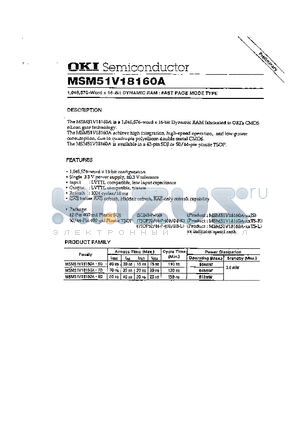 MSM51V18160A datasheet - 1,048,576-Word x 16-Bit DYNAMIC RAM : FAST PAGE MODE TYPE