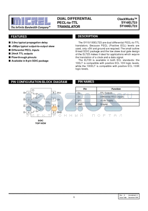 SY100ELT23ZC datasheet - DUAL DIFFERENTIAL PECL-to-TTL TRANSLATOR