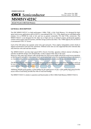 MSM51V4221C datasheet - 262,263-Word  4-Bit Field Memory