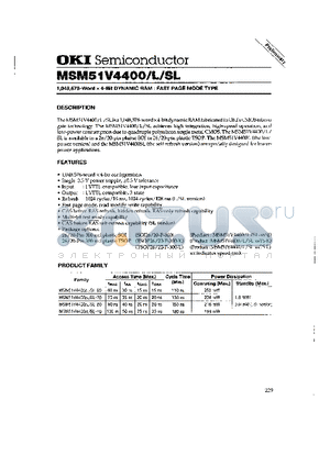 MSM51V4400 datasheet - 1,048,576-Word x 4-Bit DYNAMIC RAM : FAST PAGE MODE TYPE