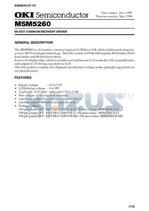 MSM5260 datasheet - 80-DOT COMMON/SEGMENT DRIVER