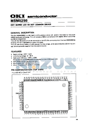 MSM5298 datasheet - DOT MATIX LCD 68 DOT COMMON DRIVER