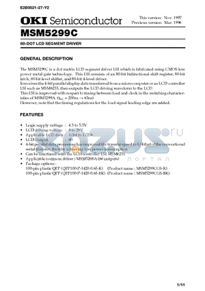 MSM5299C datasheet - 80-DOT LCD SEGMENT DRIVER