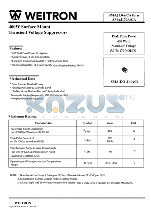 SMAJ14A datasheet - 400W Surface Mount Transient Voltage Suppressors