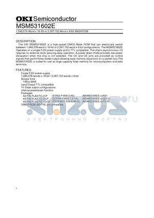 MSM531602E-XXRS datasheet - 1,048,576-Word X 16-Bit or 2,097,152-Word x 8-Bit MASKROM