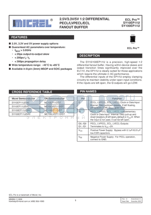SY100EP11UZI datasheet - 2.5V/3.3V/5V 1:2 DIFFERENTIAL PECL/LVPECL/ECL FANOUT BUFFER