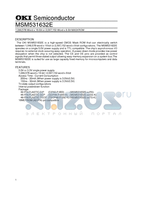 MSM531632E-XXGS-K datasheet - 1,048,576-Word x 16-Bit or 2,097,152-Word x 8-Bit MASKROM