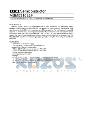 MSM531632E-XXRS datasheet - 1,048,576-Word x 16-Bit or 2,097,152-Word x 8-Bit MASKROM