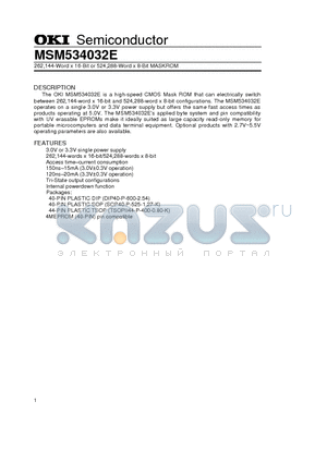 MSM534032E datasheet - 262,144-Word x 16-Bit or 524,288-Word x 8-Bit MASKROM