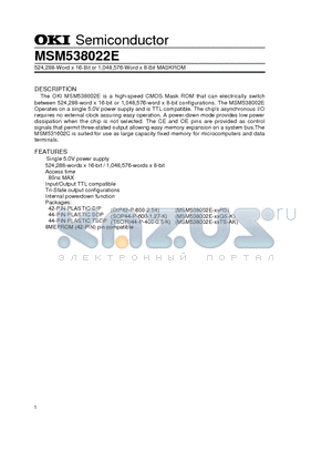 MSM538022E datasheet - 524,288-Word x 16-Bit or 1,048,576-Word x 8-Bit MASKROM