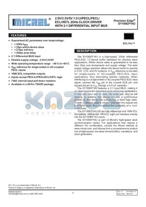 SY100EP14UK4GTR datasheet - 2.5V/3.3V/5V 1:5 LVPECL/PECL/ECL/HSTL 2GHz CLOCK DRIVER WITH 2:1 DIFFERENTIAL INPUT MUX