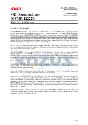 MSM5412222B datasheet - 262,214-Word  12-Bit Field Memory