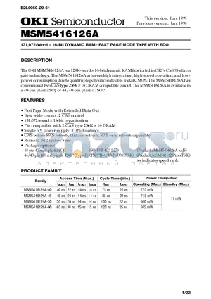 MSM5416126A-45TS-K datasheet - 131,072-Word X 16-Bit DYNAMIC RAM : FAST PAGE MODE TYPE WITH EDO