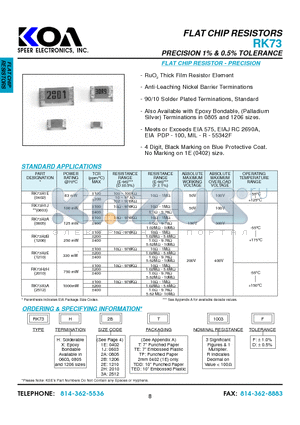 RK73H2ET1003D datasheet - FLAT CHIP RESISTORS PRECISION 1% & 0.5% TOLERANCE