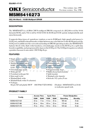 MSM5416273 datasheet - 262,144-Word x 16-Bit Multiport DRAM