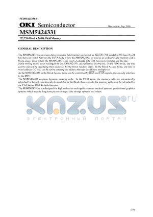 MSM5424331TS-AK datasheet - 222,720-Word  24-Bit Field Memory