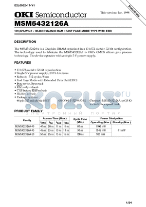 MSM5432126A-40GS-K datasheet - 131,072-Word X 32-Bit DYNAMIC RAM : FAST PAGE MODE TYPE WITH EDO