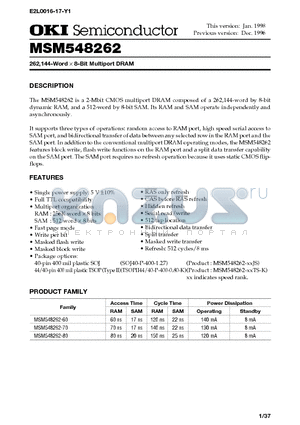 MSM548262-60JS datasheet - 262,144-Word x 8-Bit Multiport DRAM