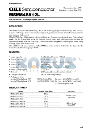 MSM548512L-12GS-K datasheet - 524,288-Word X 8-Bit High-Speed PSRAM