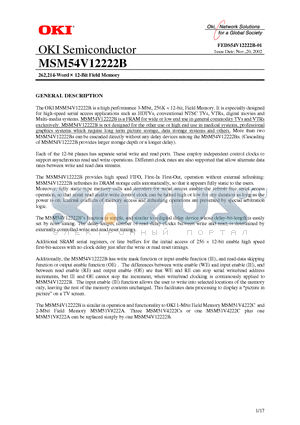 MSM54V12222B datasheet - 262,214-Word  12-Bit Field Memory