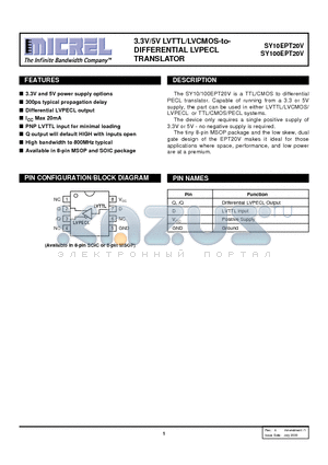 SY100EPT20VKCTR datasheet - 3.3V/5V LVTTL/LVCMOS-to- DIFFERENTIAL LVPECL TRANSLATOR
