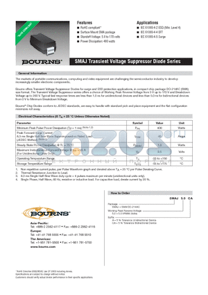 SMAJ15A datasheet - SMAJ Transient Voltage Suppressor Diode Series