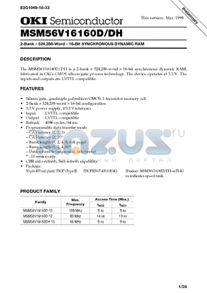 MSM56V16160D datasheet - 2-Bank x 524,288-Word x 16-Bit SYNCHRONOUS DYNAMIC RAM