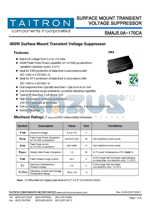 SMAJ15CA datasheet - 400W Surface Mount Transient Voltage Suppressor