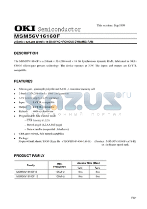 MSM56V16160F datasheet - 2-Bank x 524,288 Word x 16 Bit SYNCHRONOUS DYNAMIC RAM