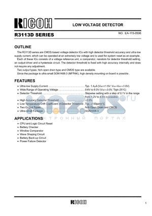 R3113D381X datasheet - LOW VOLTAGE DETECTOR