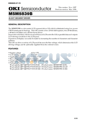 MSM5839B datasheet - 40-DOT SEGMENT DRIVER