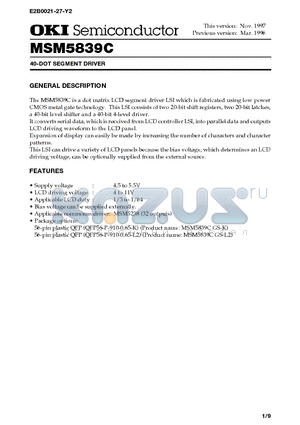 MSM5839C datasheet - 40-DOT SEGMENT DRIVER