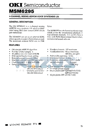 MSM6295 datasheet - 4-CHANNEL MIXING ADPCM VOICE SYNTEHSIS LSI
