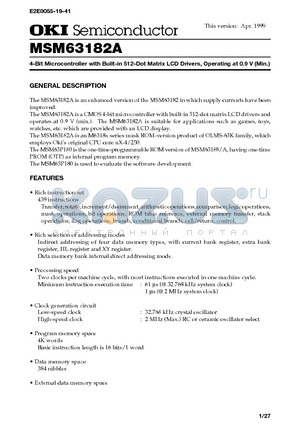 MSM63182A datasheet - 4-Bit Microcontroller with Built-in 512-Dot Matrix LCD Drivers, Operating at 0.9 V (Min.)