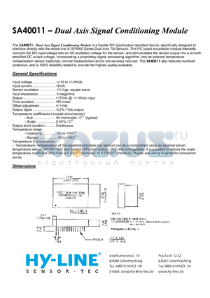 SA40011 datasheet - Dual Axis Signal Conditioning Module