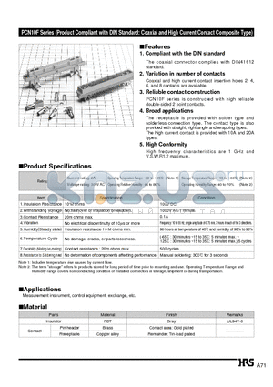 PCN10F-60S-2.54WB datasheet - PCN10F Series (Product Compliant with DIN Standard: Coaxial and High Current Contact Composite Type)