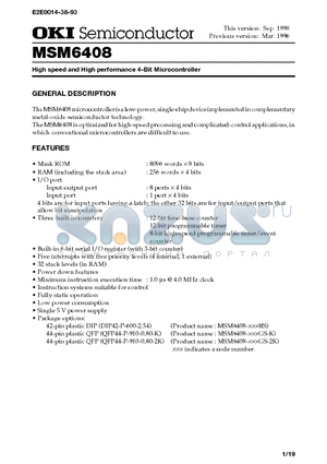 MSM6408 datasheet - High speed and High performance 4-Bit Microcontroller