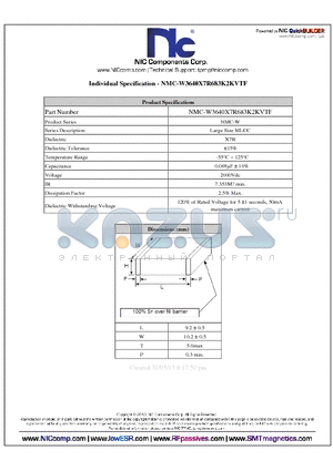 NMC-W3640X7R683K2KVTF datasheet - Large Size MLCC, 120% of Rated Voltage for 5 a1 seconds, 50mA maximum current