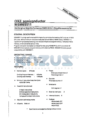 MSM65511 datasheet - Oki Original High Performance CMOS 8 Bit 1 Chip Microcontroller