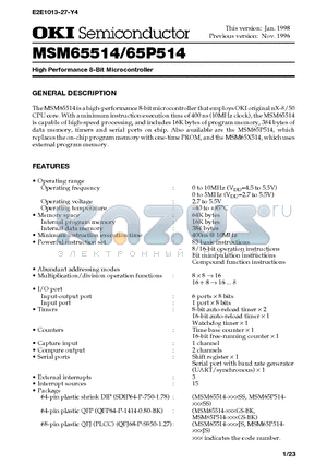 MSM65514 datasheet - High Performance 8-Bit Microcontroller