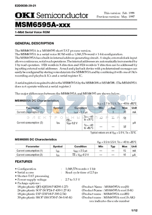 MSM6595 datasheet - 1-Mbit Serial Voice ROM