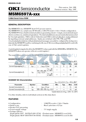 MSM6597A datasheet - 3-Mbit Serial Voice ROM