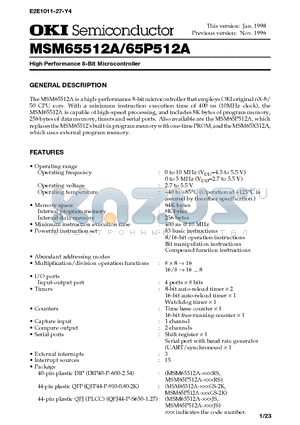 MSM65P512A-XXXRS datasheet - High Performance 8-Bit Microcontroller