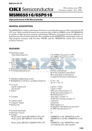 MSM65P516-XXXSS datasheet - High performance 8-Bit Microcontroller