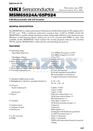 MSM65P524 datasheet - 8-Bit Microcontroller with A/D Converter