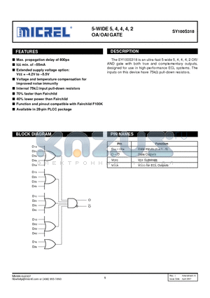 SY100S318 datasheet - 5-WIDE 5, 4, 4, 4, 2 OA/OAI GATE