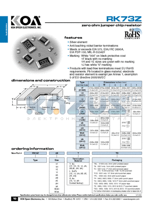 RK73Z1ELTC datasheet - zero ohm jumper chip resistor